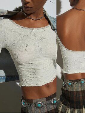 Urban Outfitters Out From Under Leah Seamless Lace Long Sleeve T-Shirt